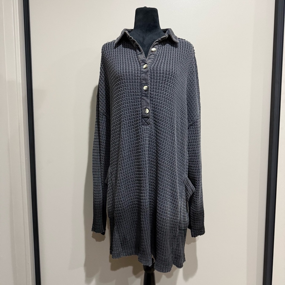 Free People Gray Wilder Polo Pullover